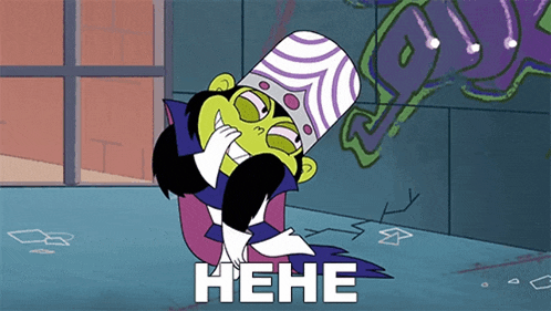 a cartoon character is laughing with the word " hene " below him