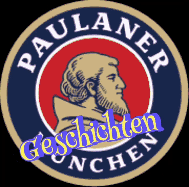 a logo for paulaner munchen with a man in a circle