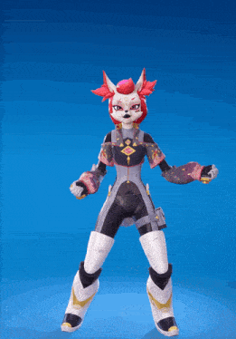 a cartoon character with red hair is standing on a blue surface