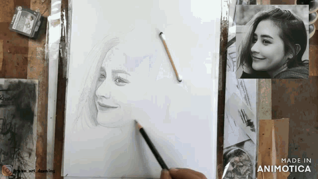 a drawing of a woman 's face is made by animatica