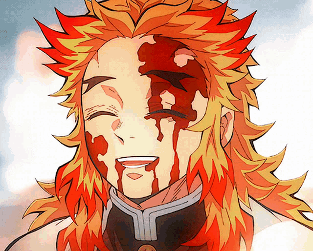 a drawing of a person with blood on their face