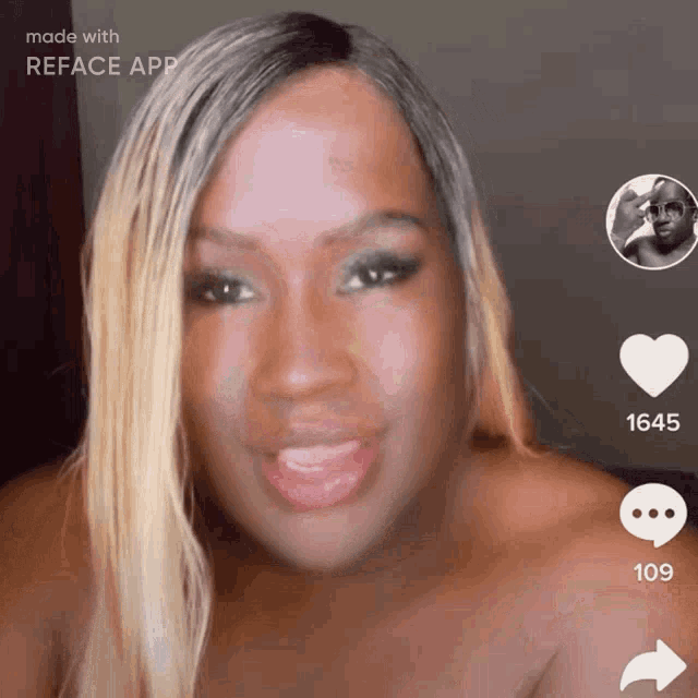 a woman 's face is being made with reface app