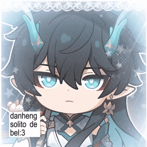 a drawing of a boy with horns and a sign that says danheng solido de bel 3