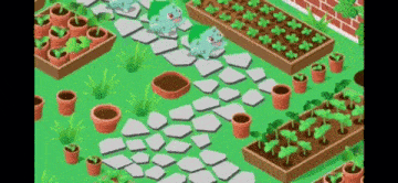 a cartoon illustration of a garden with plants and a path .