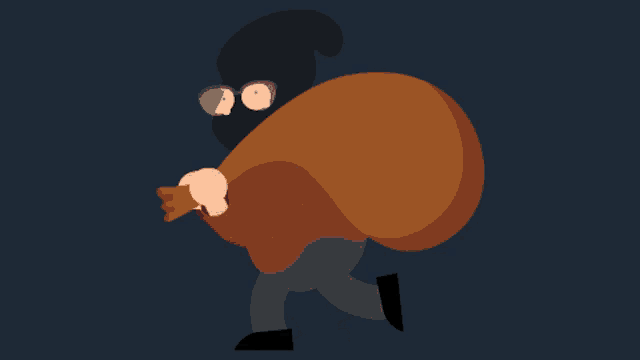 a cartoon of a man in a mask carrying a large brown bag