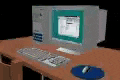 a computer is sitting on a wooden desk with a mouse pad .