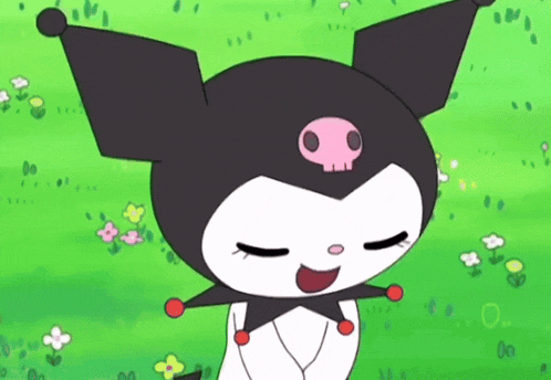 a cartoon character with a skull on its head is standing in a field with her eyes closed .