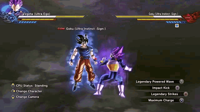 a video game screen shows vegeta and goku fighting each other