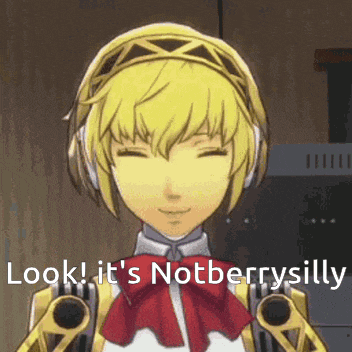 a cartoon girl with headphones and a red bow tie says `` look ! it 's not berry silly ''