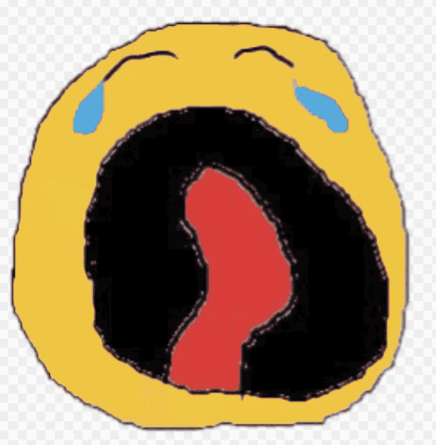 a yellow smiley face with tears coming out of its eyes and a red tongue sticking out .