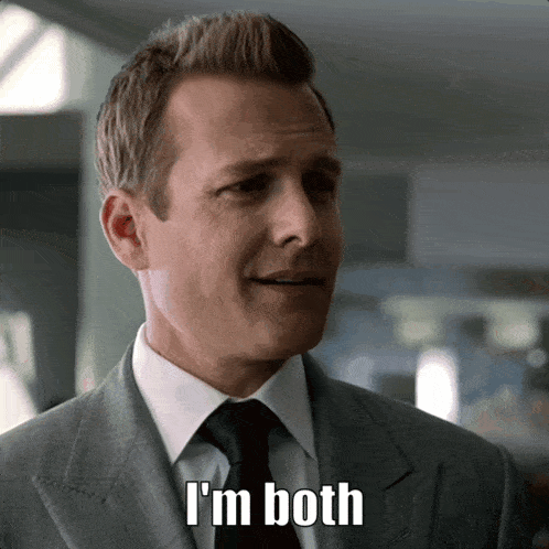 a man in a suit and tie says that he is both