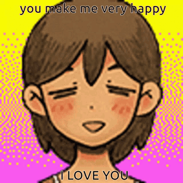 a drawing of a girl with her eyes closed and the words you make me very happy i love you