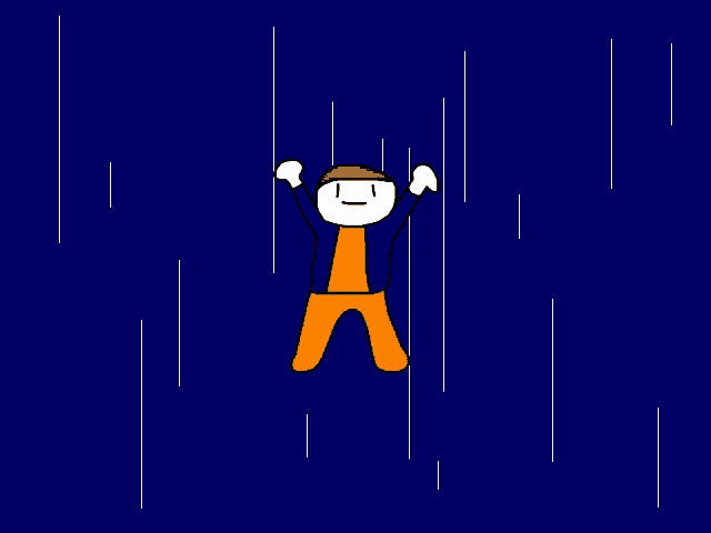 a cartoon of a man in the rain with his arms outstretched