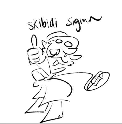 a black and white drawing of a person giving a thumbs up and the words skibidi sigma below