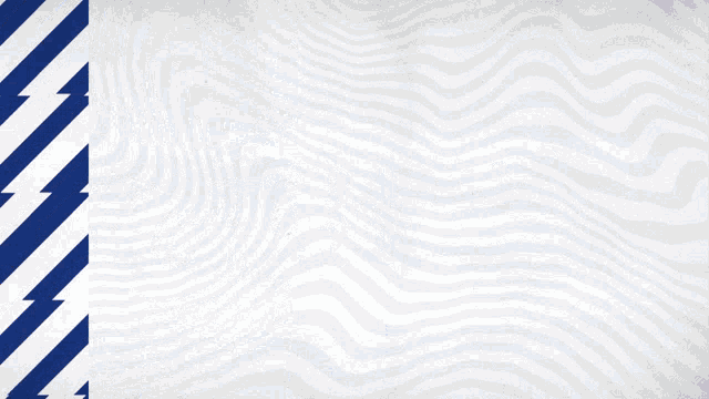 a blue and white striped background with a lightning bolt