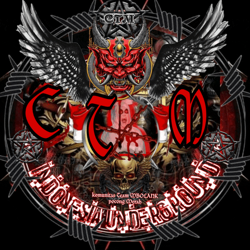 a logo for ctm indonesia underground with barbed wire and a skull