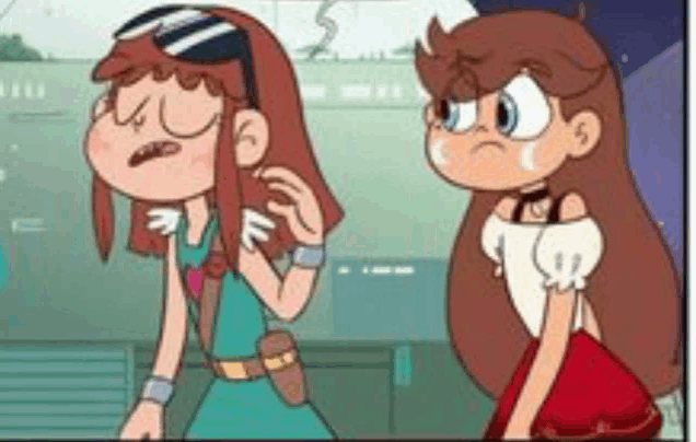 a cartoon of two girls standing next to each other .