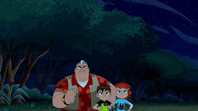 a group of cartoon characters including a boy wearing a shirt with the number 10