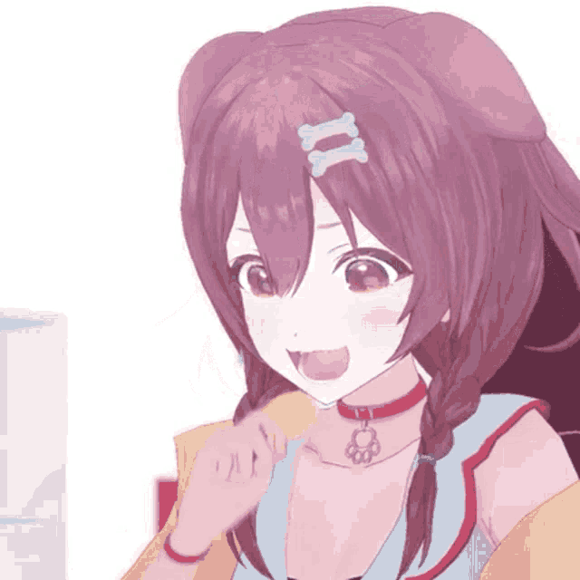 a close up of a girl with a dog ear and a bone in her hair