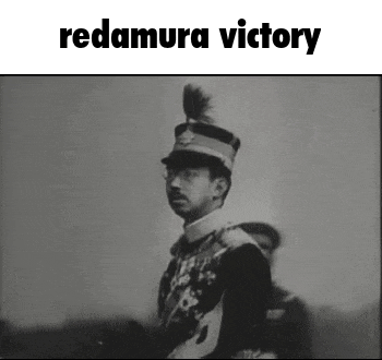 a black and white photo of a man in a military uniform with the words redamura victory above him