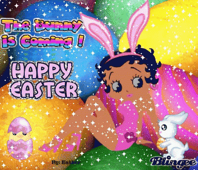 a betty boop easter greeting card with bunny ears and eggs
