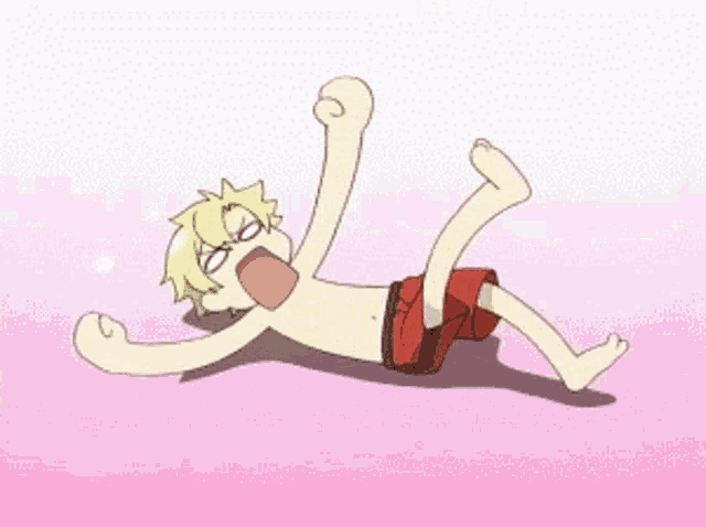 a shirtless anime character is laying on the floor