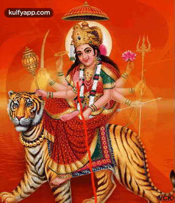 a painting of a woman riding on the back of a tiger with the website kulfyapp.com at the bottom