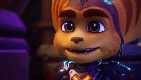 a close up of a cartoon character 's face with a purple background