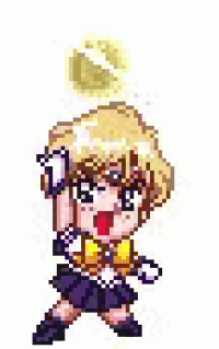 a pixel art of a sailor moon character holding a star in her hand .