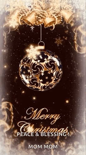 a merry christmas peace and blessing greeting card with a christmas ornament and bells .