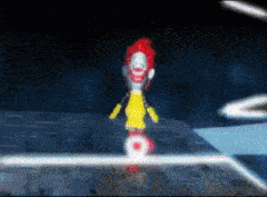 a cartoon of mcdonald 's ronald mcdonald standing on a platform