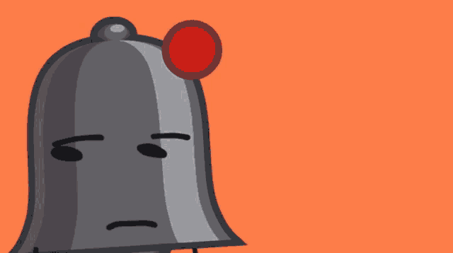a cartoon drawing of a bell with a red circle on its head
