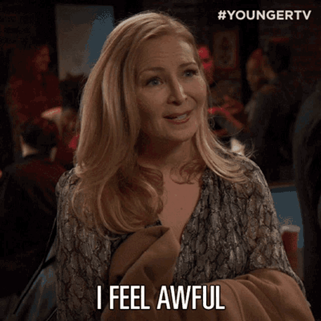 a woman says i feel awful in front of a crowd of people