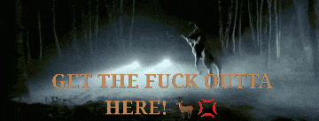 a poster that says get the fuck outta here with a wolf in the background