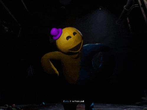 a yellow cartoon character with a purple hat and the words " i 'm french " on the bottom right