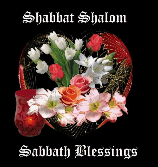 a card that says sabbath blessings with flowers and a candle