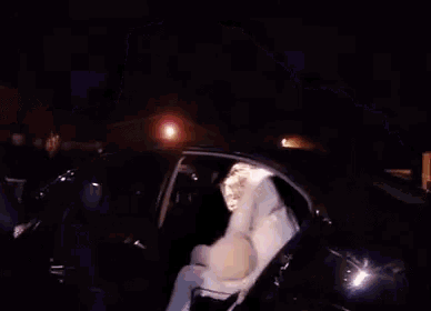 a woman in a fur coat is sitting in the back of a car .