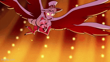 a couple of cartoon characters flying in the air with wings .