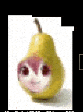a pixelated image of a pear with a pink face