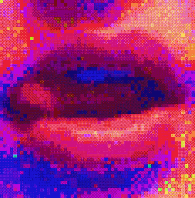 a pixelated image of a woman 's lips with a purple lipstick