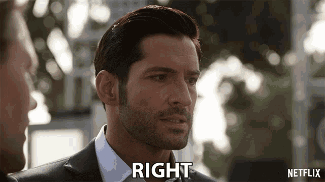 a man in a suit and tie says right in a netflix ad
