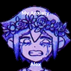 a cartoon of a girl with a flower crown on her head crying with the words my anxiety alex