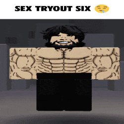 a cartoon character with a beard and the words sex tryout six above him
