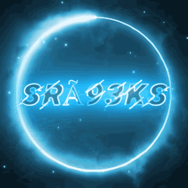 a glowing circle with the word sra9jks in it