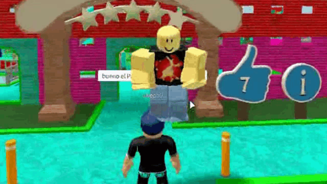a boy is standing in front of a building in a video game .
