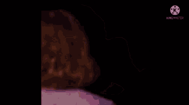 a close up of a girl 's face with purple hair and a black background .