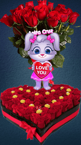 an animated picture of a bunny holding a heart that says love you