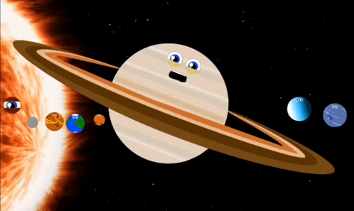a cartoon drawing of the planet saturn with a surprised face