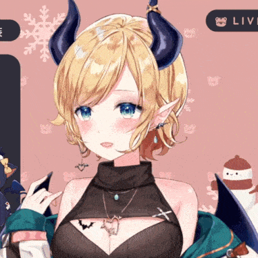 a girl with horns and a necklace with a heart on it