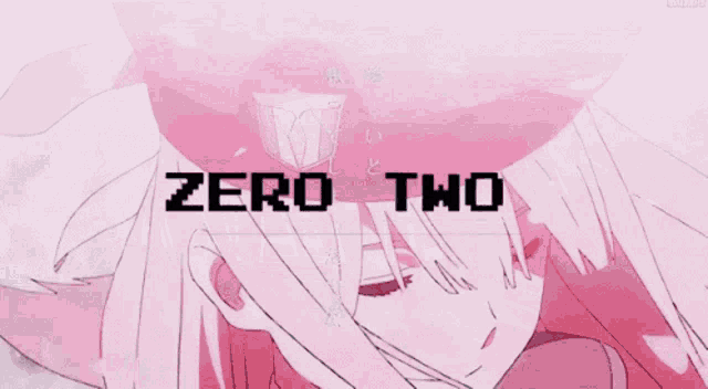 a pixel art of a girl with the words zero two written above her
